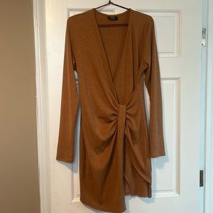 Vici Tan faux wrap mini dress